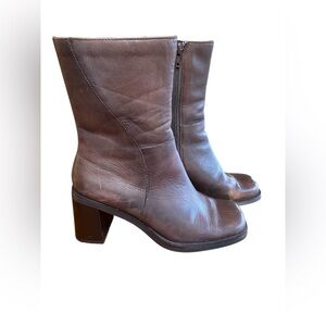 Diba Leather Square Toe Block Heel Boots Women’s 6 Brown 90s Y2K Chunky Indie